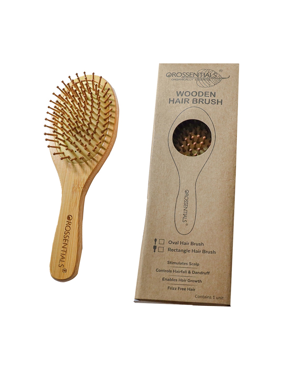 

OROSSENTIALS Set Of 2 Neem Wood Oval Shape Big & Small Hair Brushes, Brown