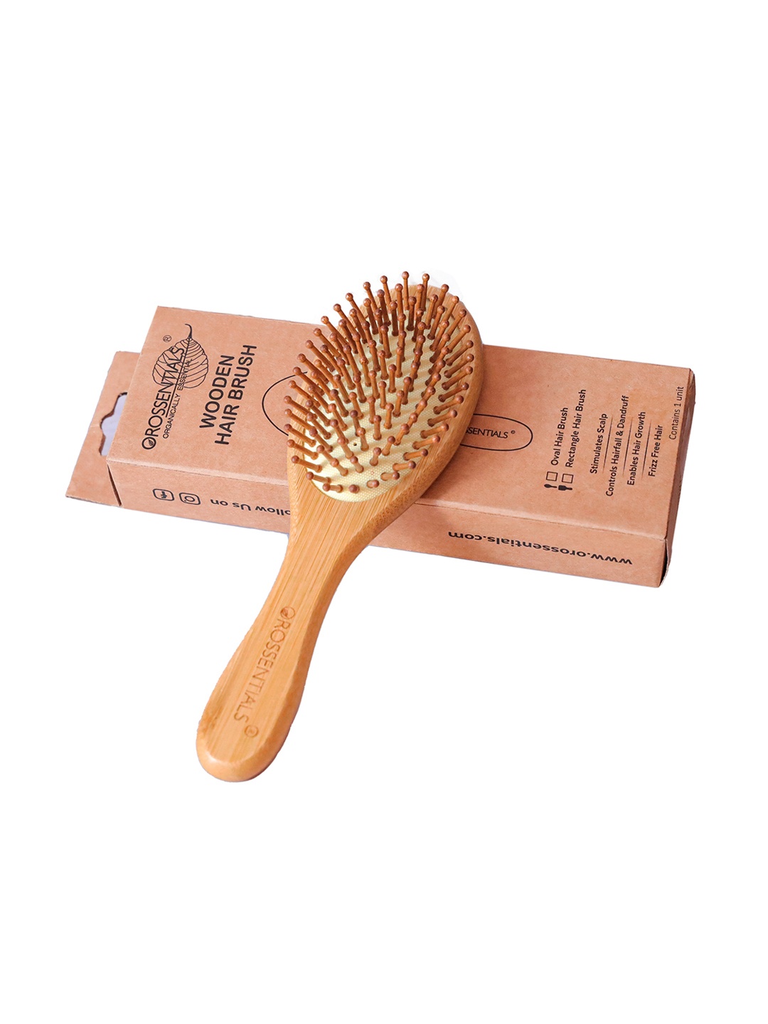 

OROSSENTIALS Set Of 2 Rectangle & Oval Shape Neem Wood Hair Brush, Brown