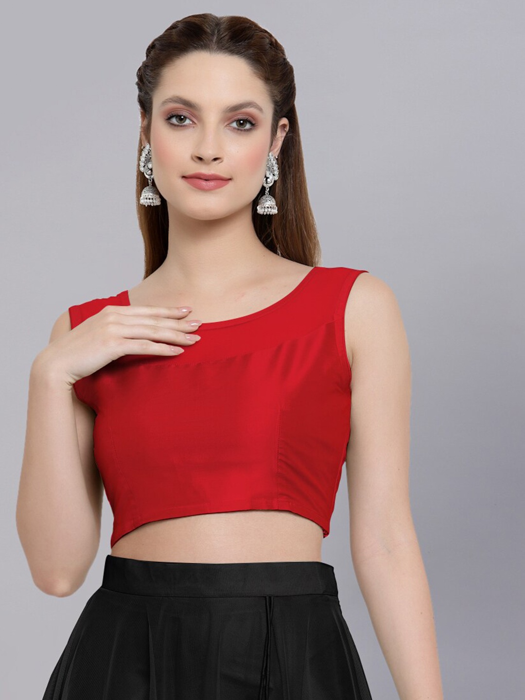 

NEUDIS Round Neck Sleeveless Fitted Crop Top, Red