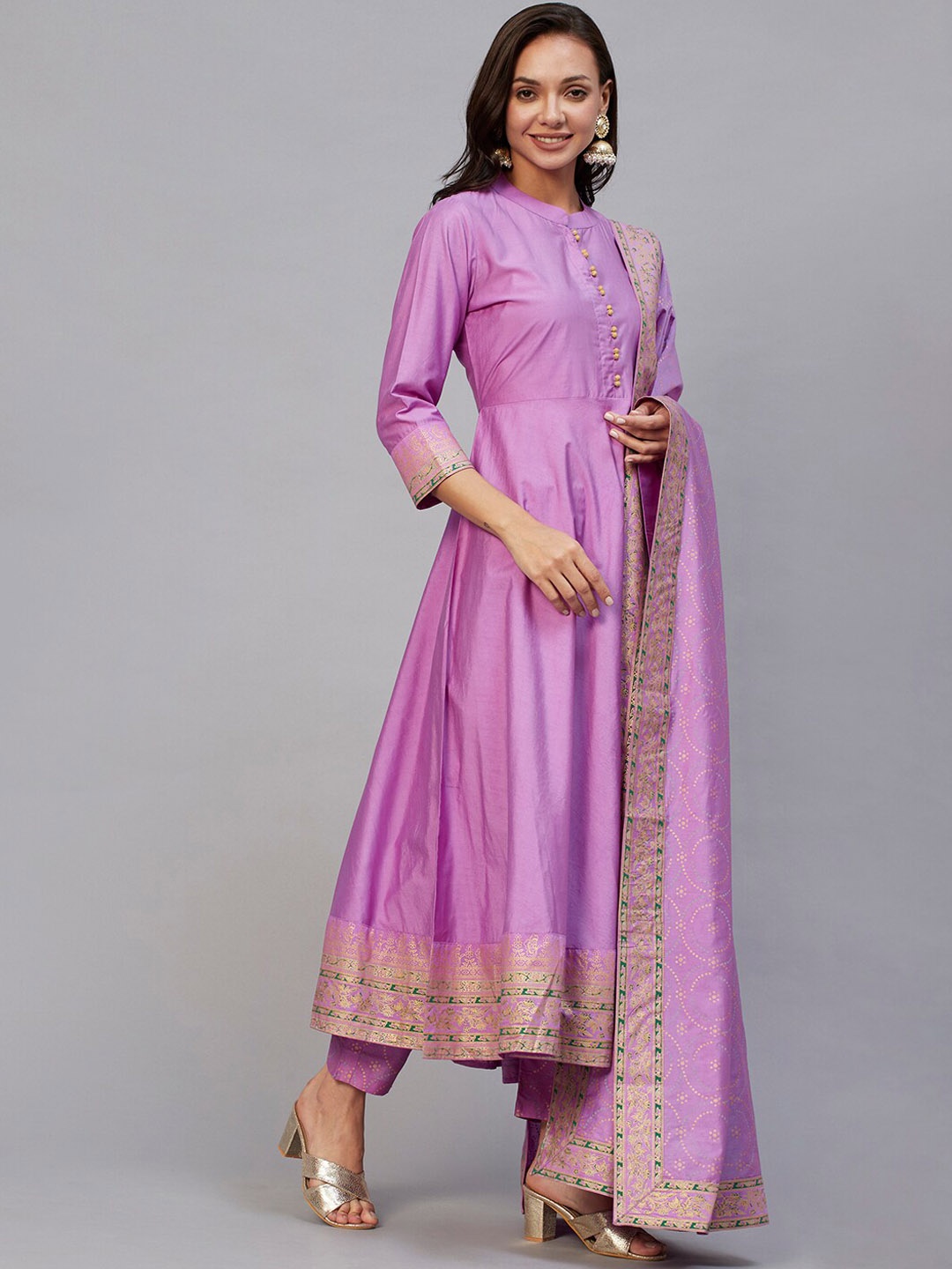 

KALINI Ethnic Motifs Printed Anarkali Kurta with Trousers & Dupatta, Purple