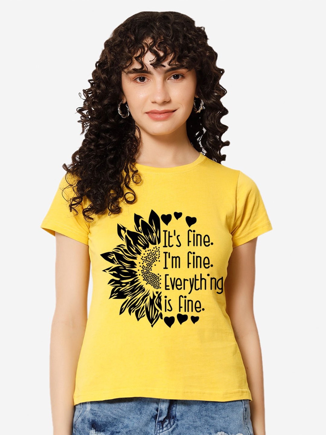

XOXO Design Typography Printed Round Neck Cotton T-shirt, Yellow