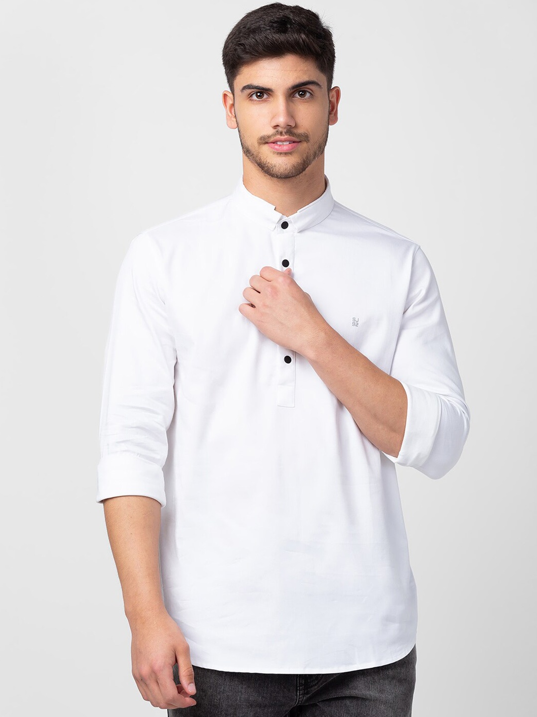 

SPYKAR Band Collar Cotton Short Kurta, White