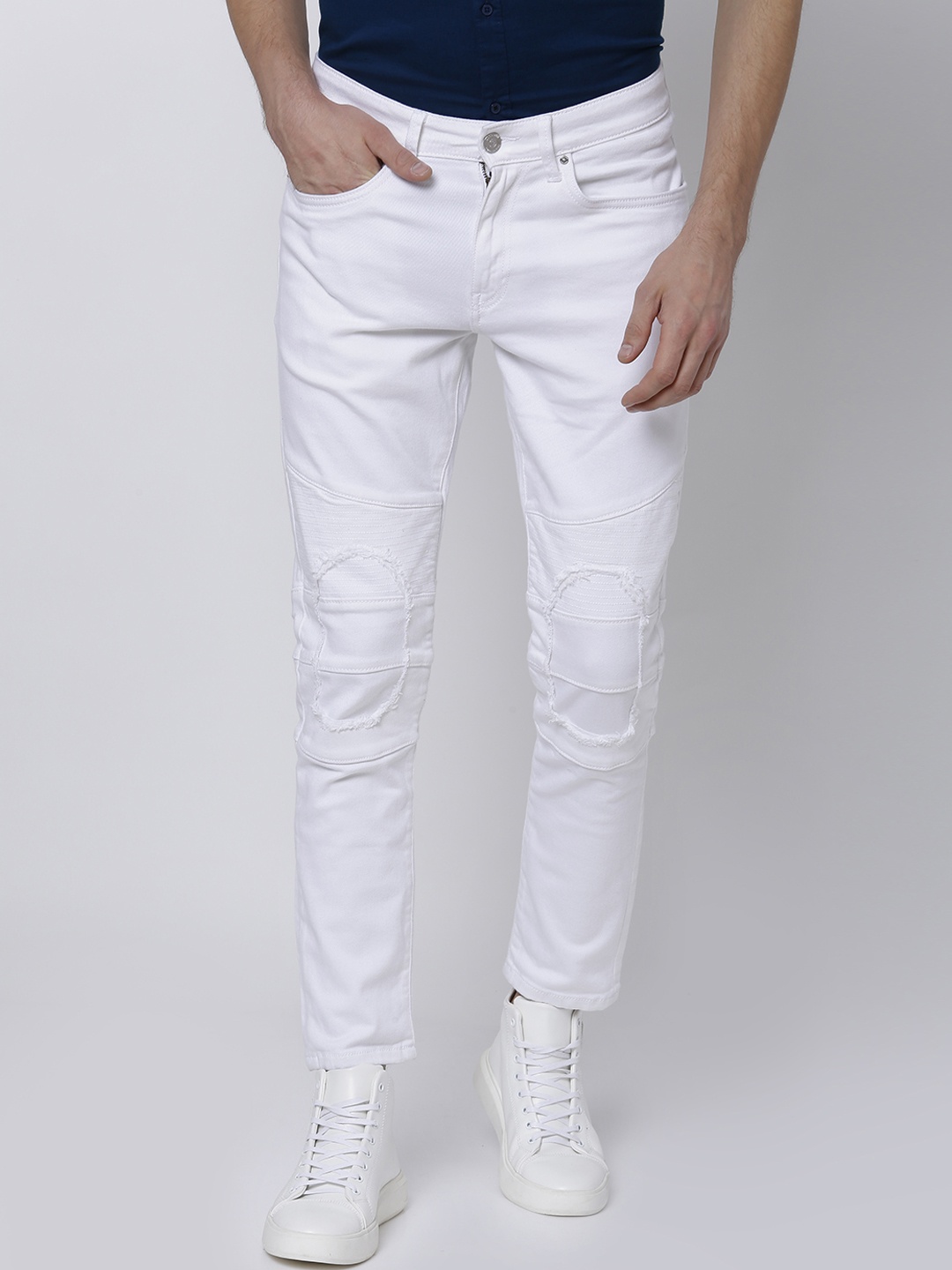 

LOCOMOTIVE Men White Tapered Fit Mid-Rise Clean Look Stretchable Jeans