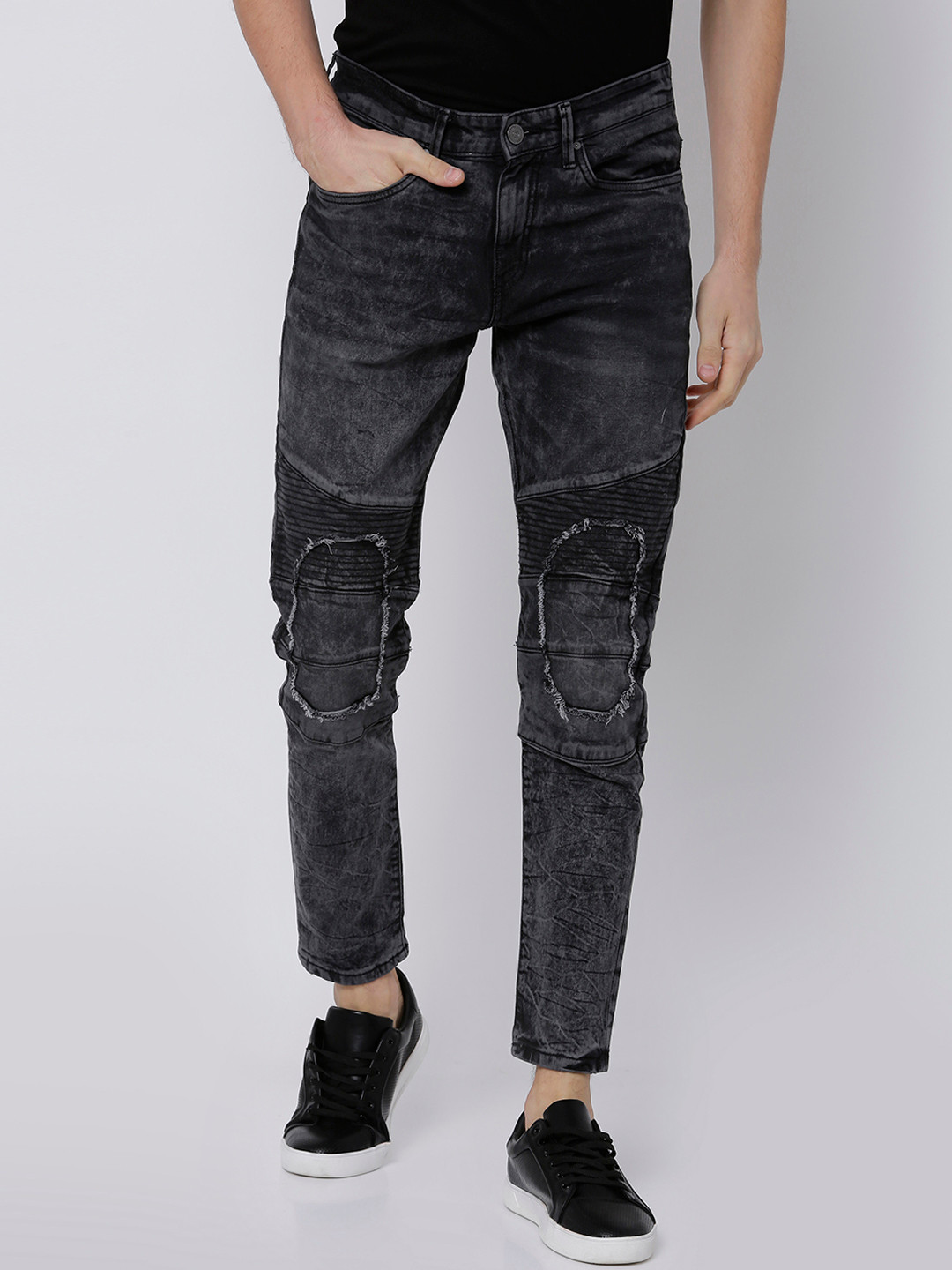 

LOCOMOTIVE Men Black Tapered Fit Mid-Rise Clean Look Stretchable Jeans
