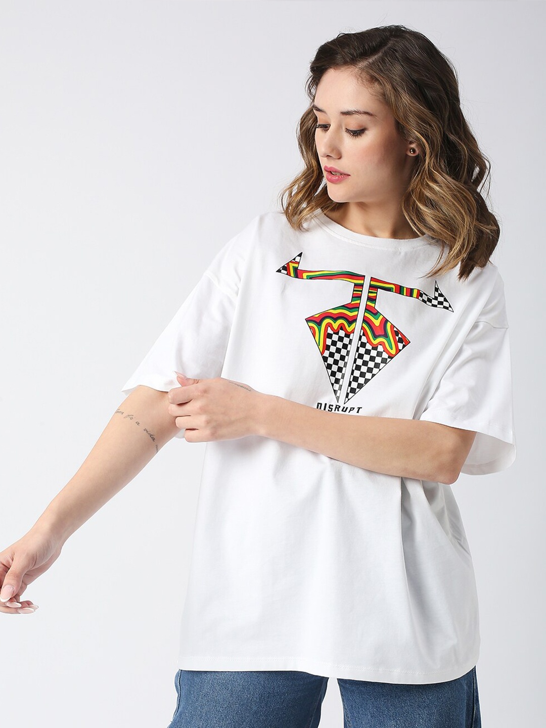 

Disrupt Graphic Printed Cotton Oversize Fit T-shirt, White