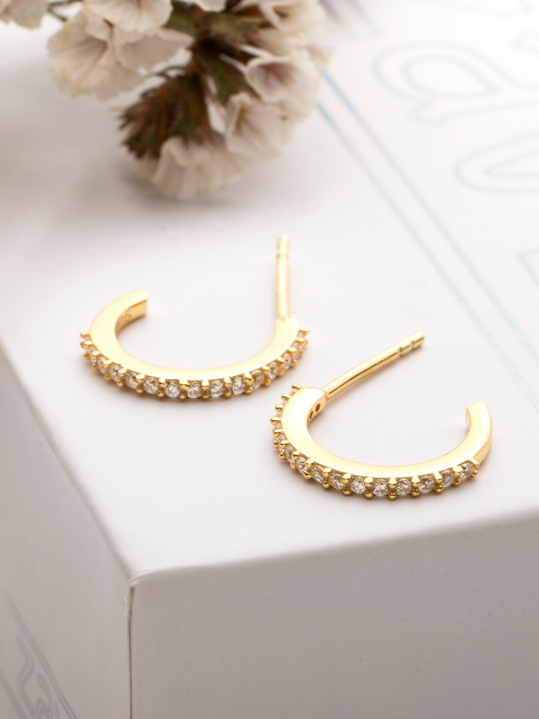 

Zavya Gold-Toned CZ Studded Circular Half Hoop Earrings