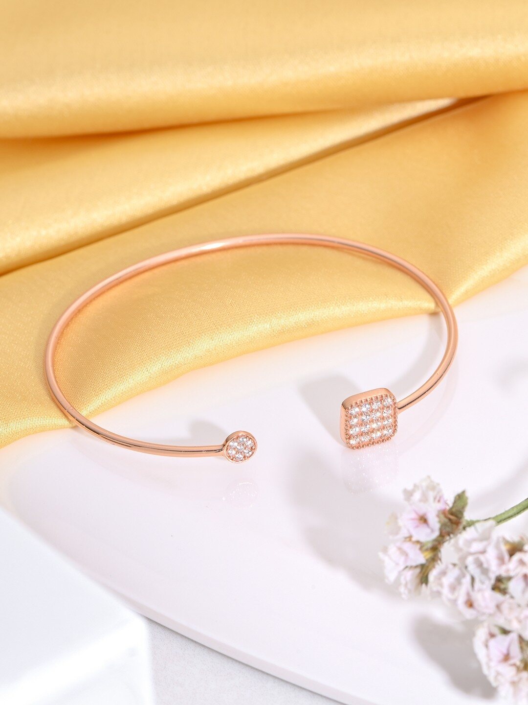 

Zavya Women Rose Gold Sterling Silver Cubic Zirconia Rose Gold-Plated Cuff Bracelet