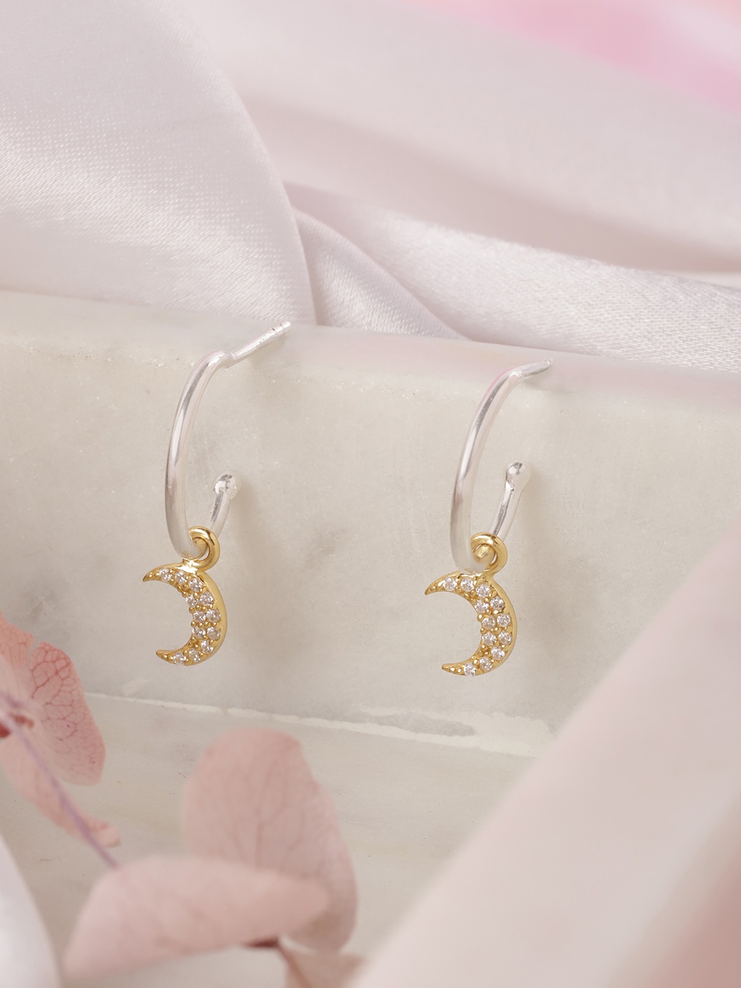 

Zavya Gold-Toned Crescent Shaped CZ Studded Half Hoop Earrings