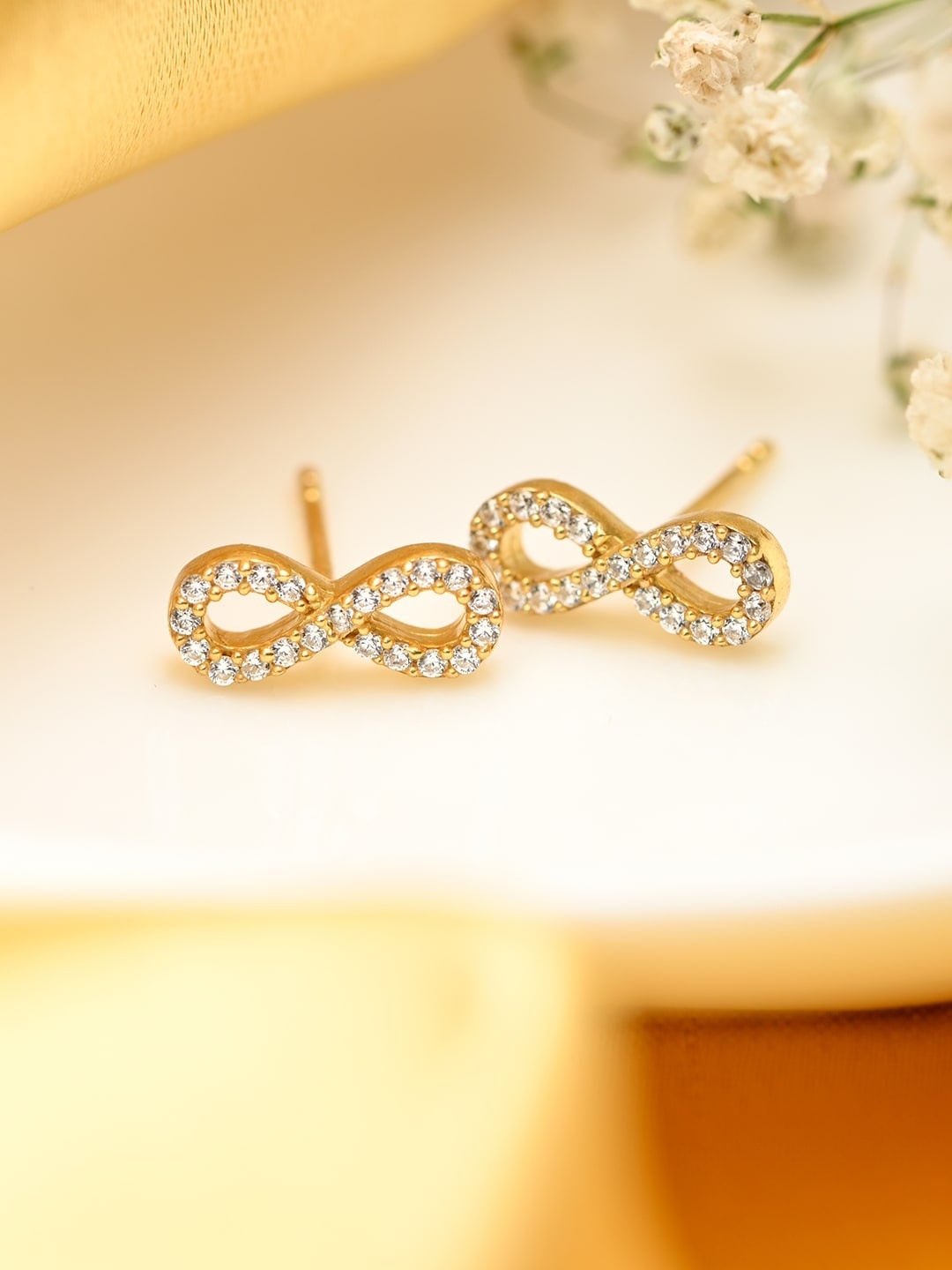 

Zavya Gold-Toned CZ Studded Geometric Studs Earrings