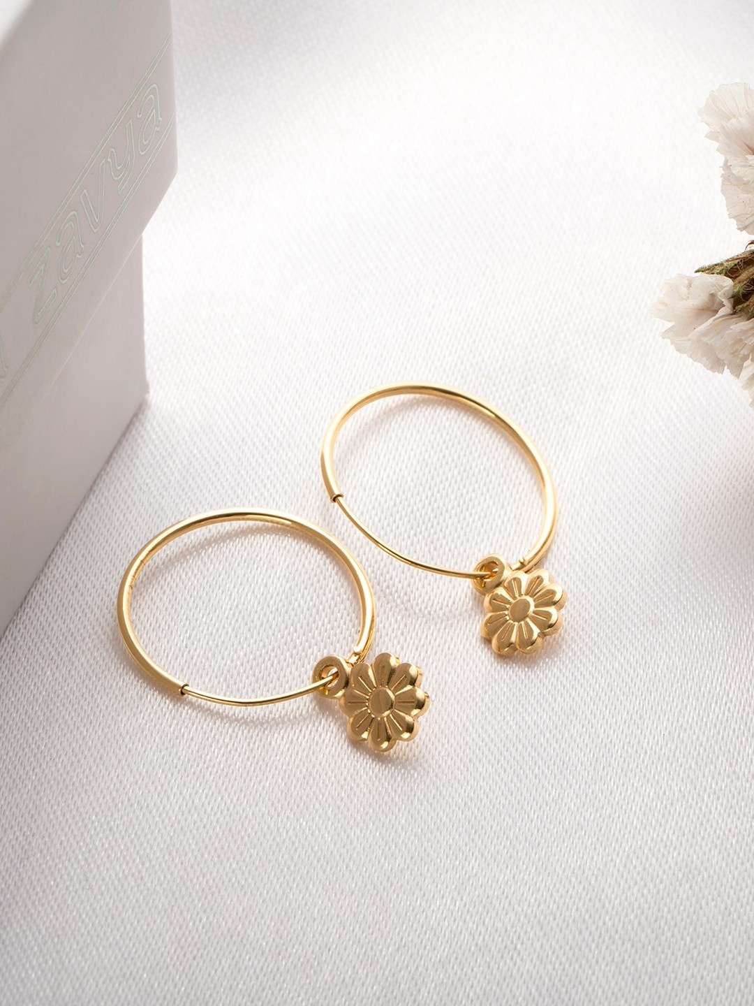 

Zavya 925 Pure Silver Gold-Plated Floral Hoop Earrings