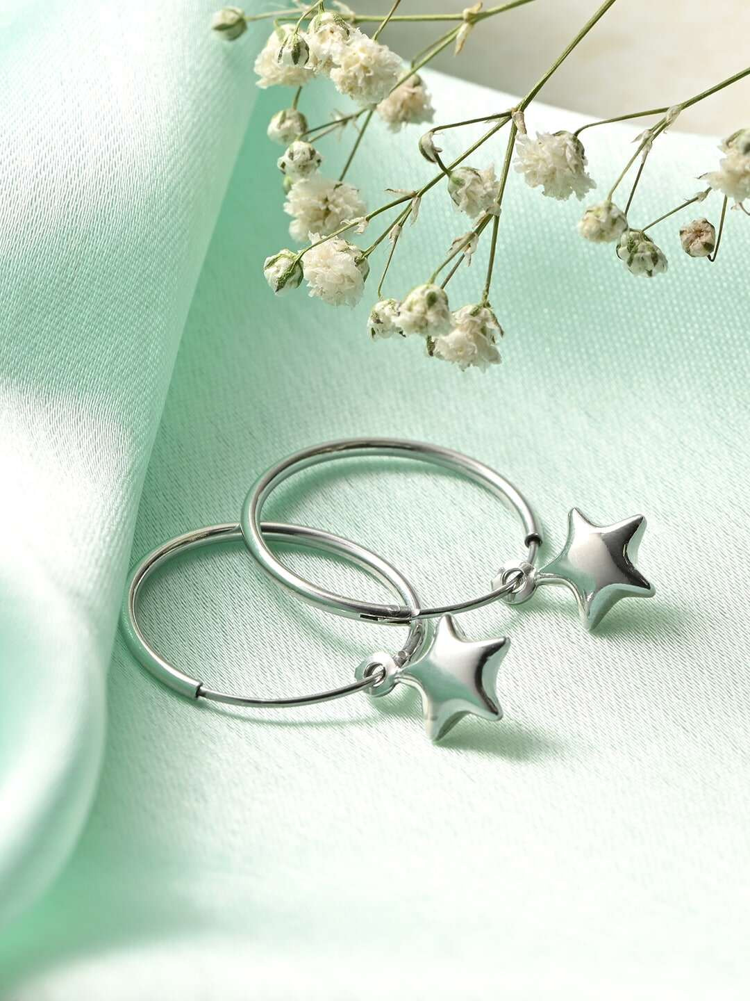 

Zavya 925 Pure Silver Rhodium-Plated Star Shaped Hoop Earrings