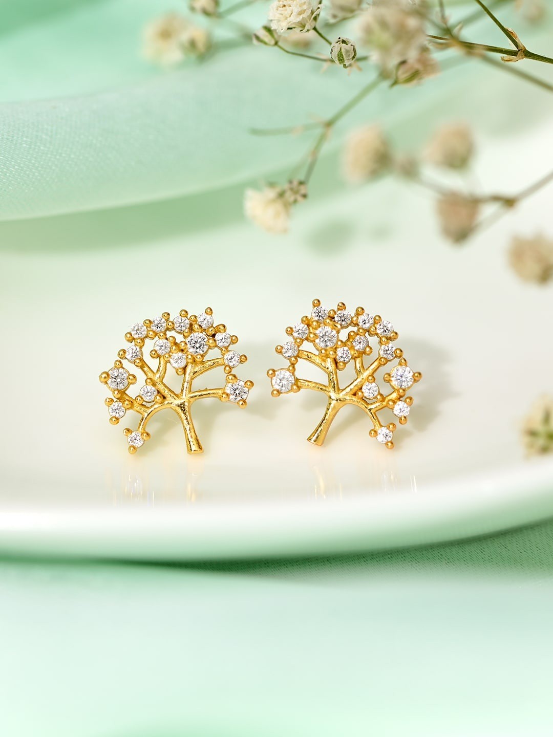 

Zavya 925 Pure Silver Cubic Zirconia Contemporary Studs, Gold