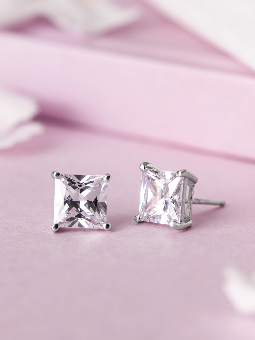 

Zavya 925 Pure Silver Rhodium-Plated Cubic Zirconia Square Studs