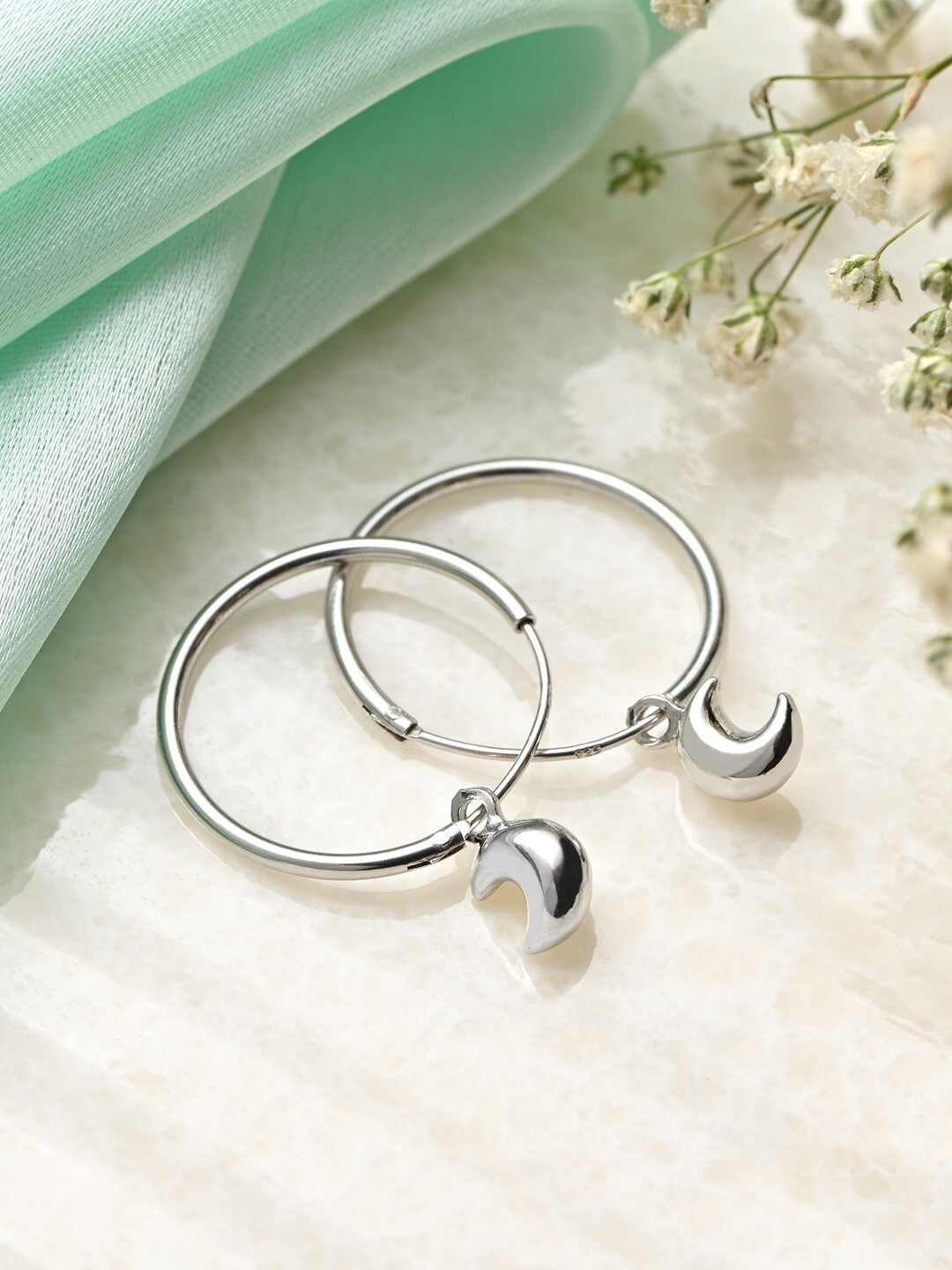 

Zavya 925 Pure Silver Rhodium-Plated Crescent Shaped Hoop Earrings