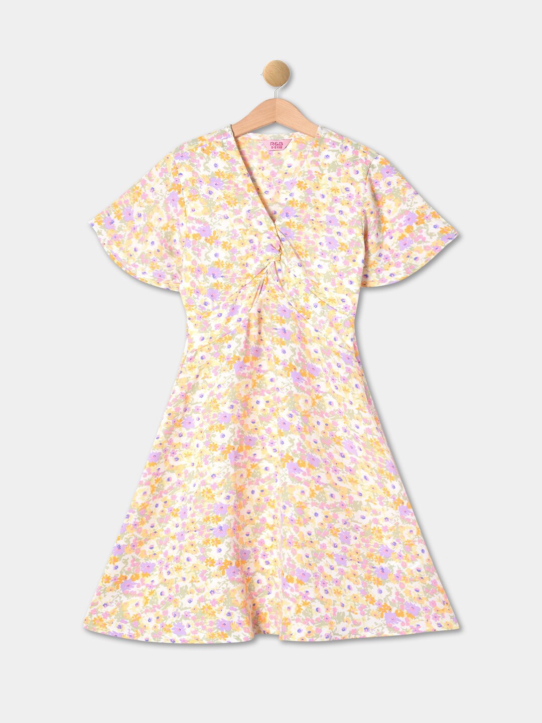 

R&B Girls Floral Printed A-Line Midi Dress, White