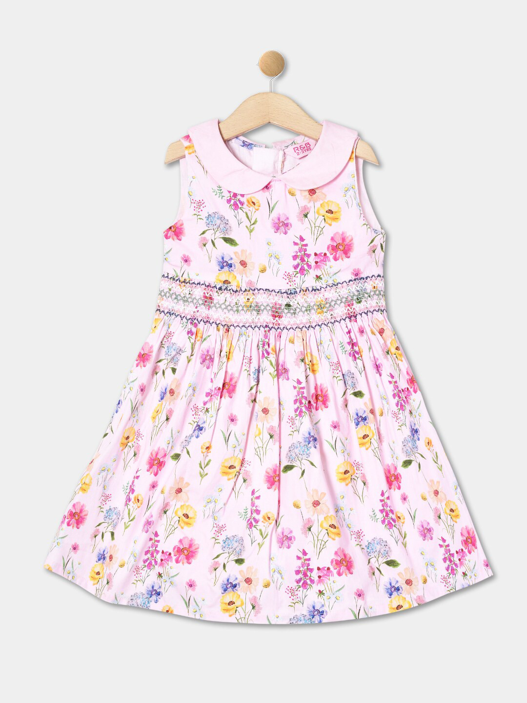 

R&B Girls Floral Printed Peter Pan Collar Cotton Fit & Flare Dress, Pink