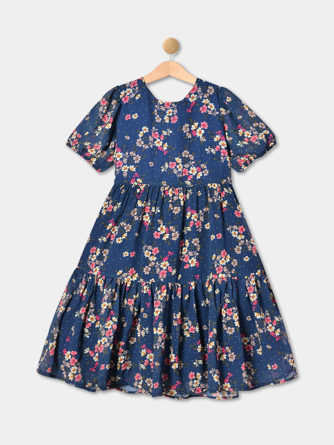 

R&B Girls Floral Printed A-Line Dress, Blue