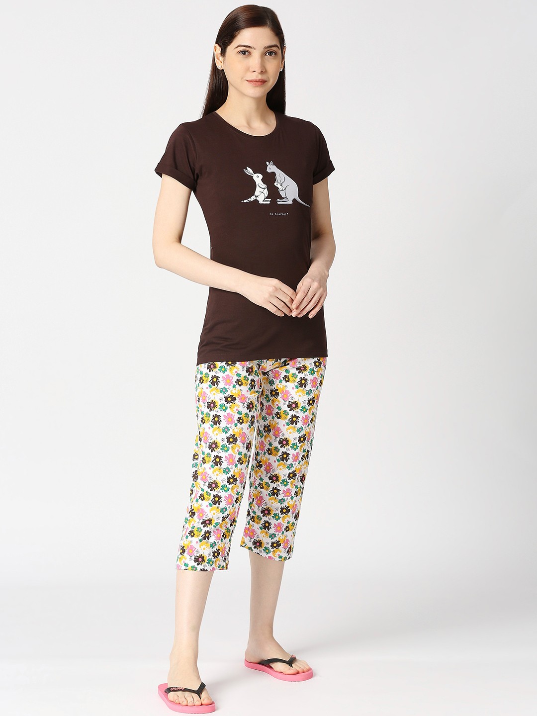 

zebu Graphic Printed Pure Cotton Night Suit, Brown