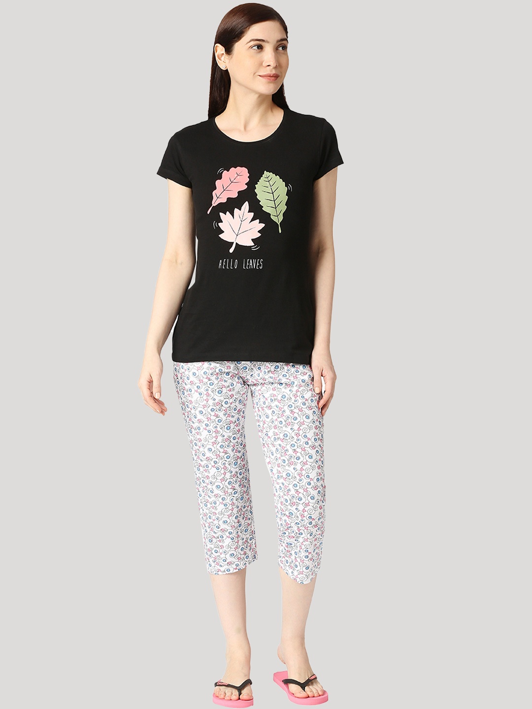 

zebu Graphic Printed Pure Cotton Night Suit, Black