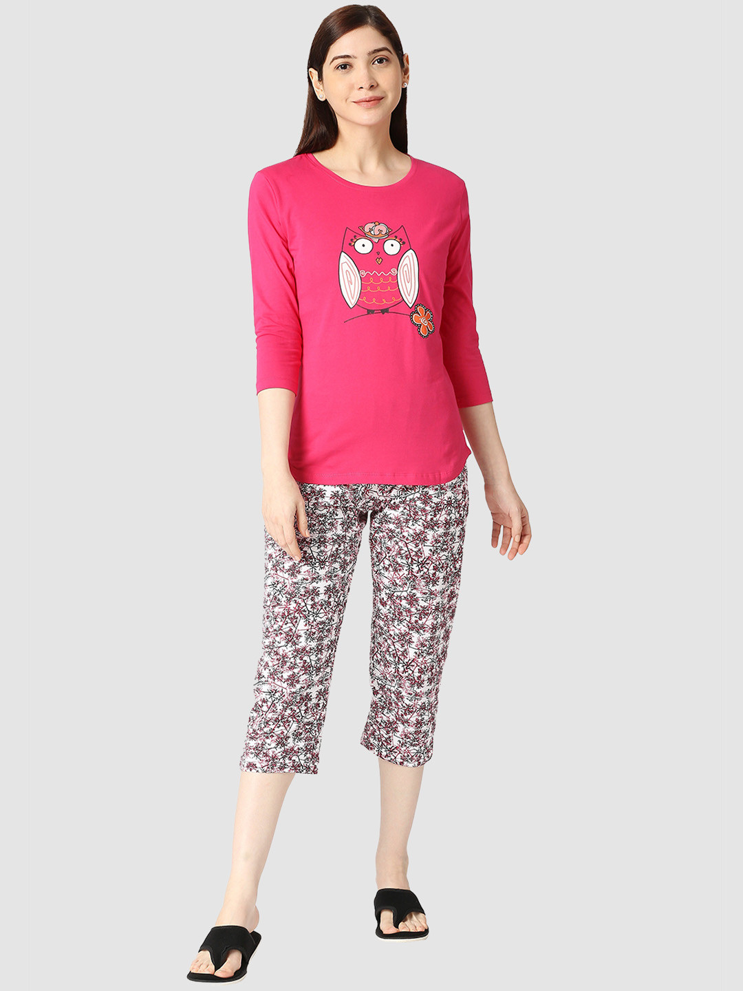 

zebu Graphic Printed Pure Cotton Night Suit, Pink