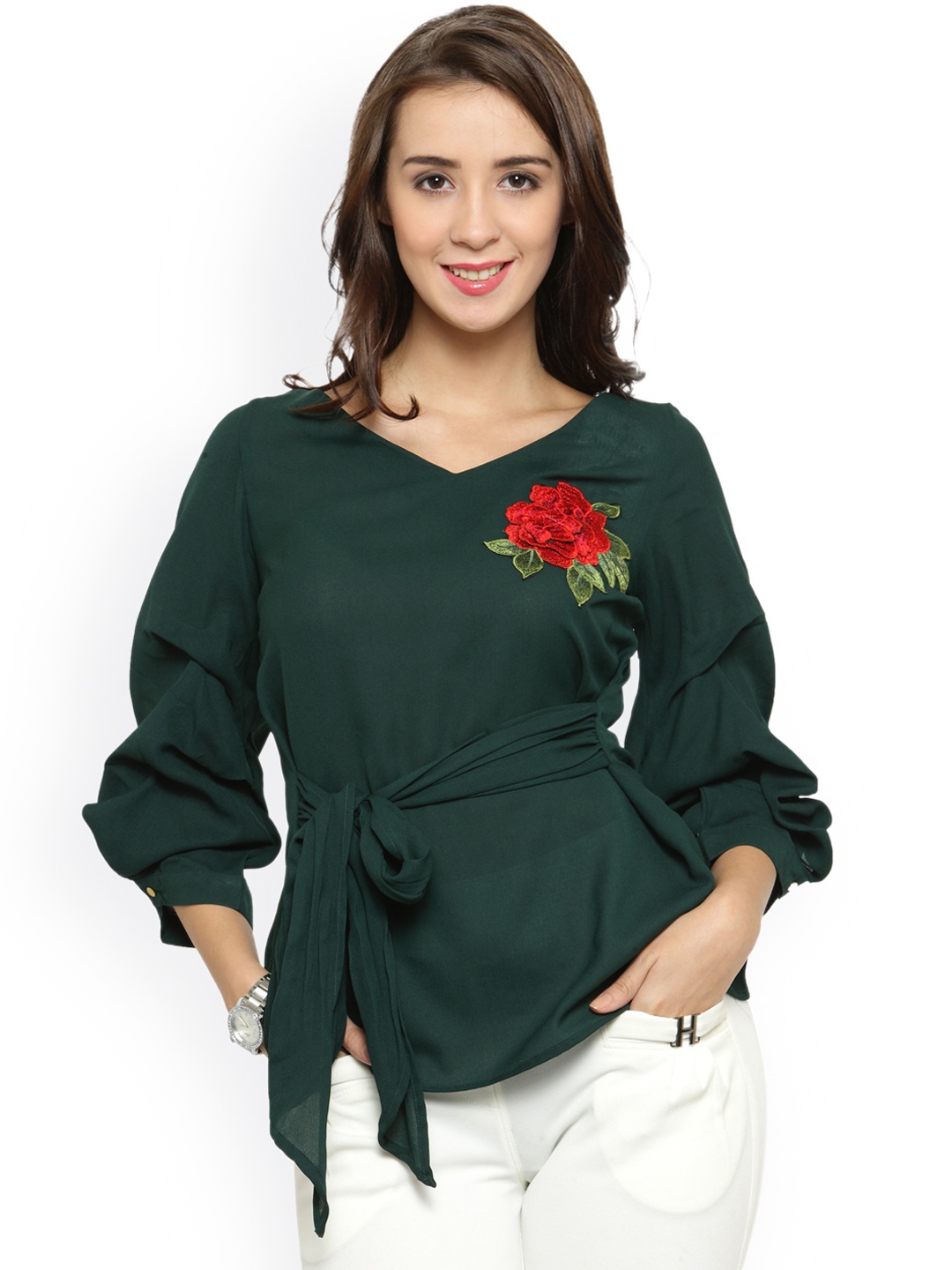 

plusS Women Green Solid Top
