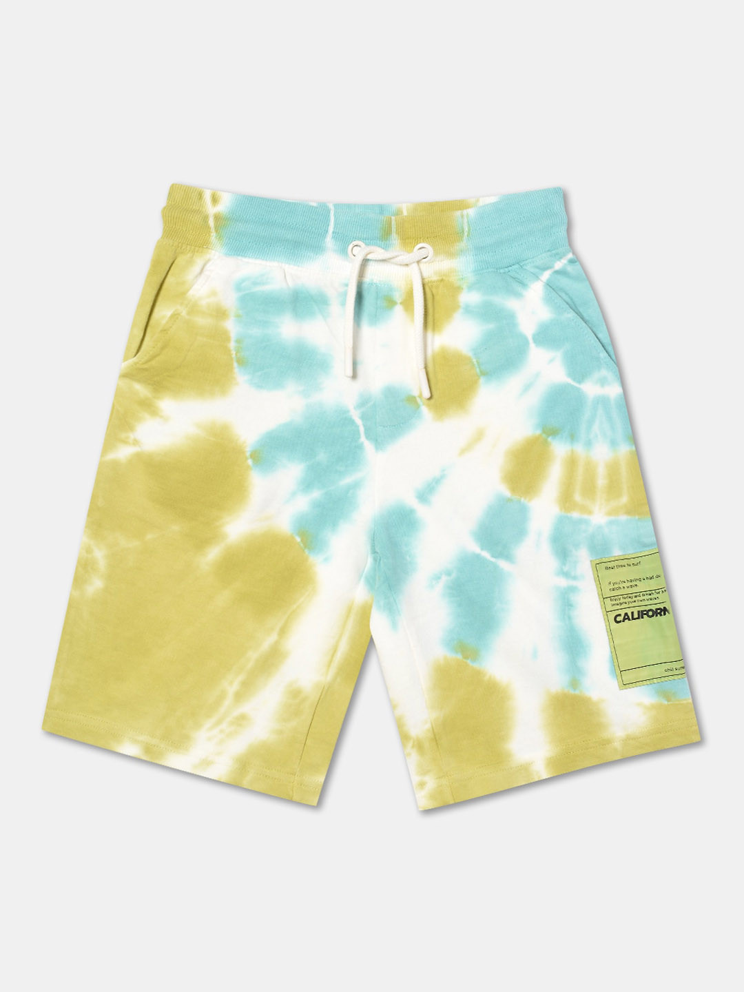 

R&B Boys Tie & Dyed Mid Rise Cotton Shorts, Green