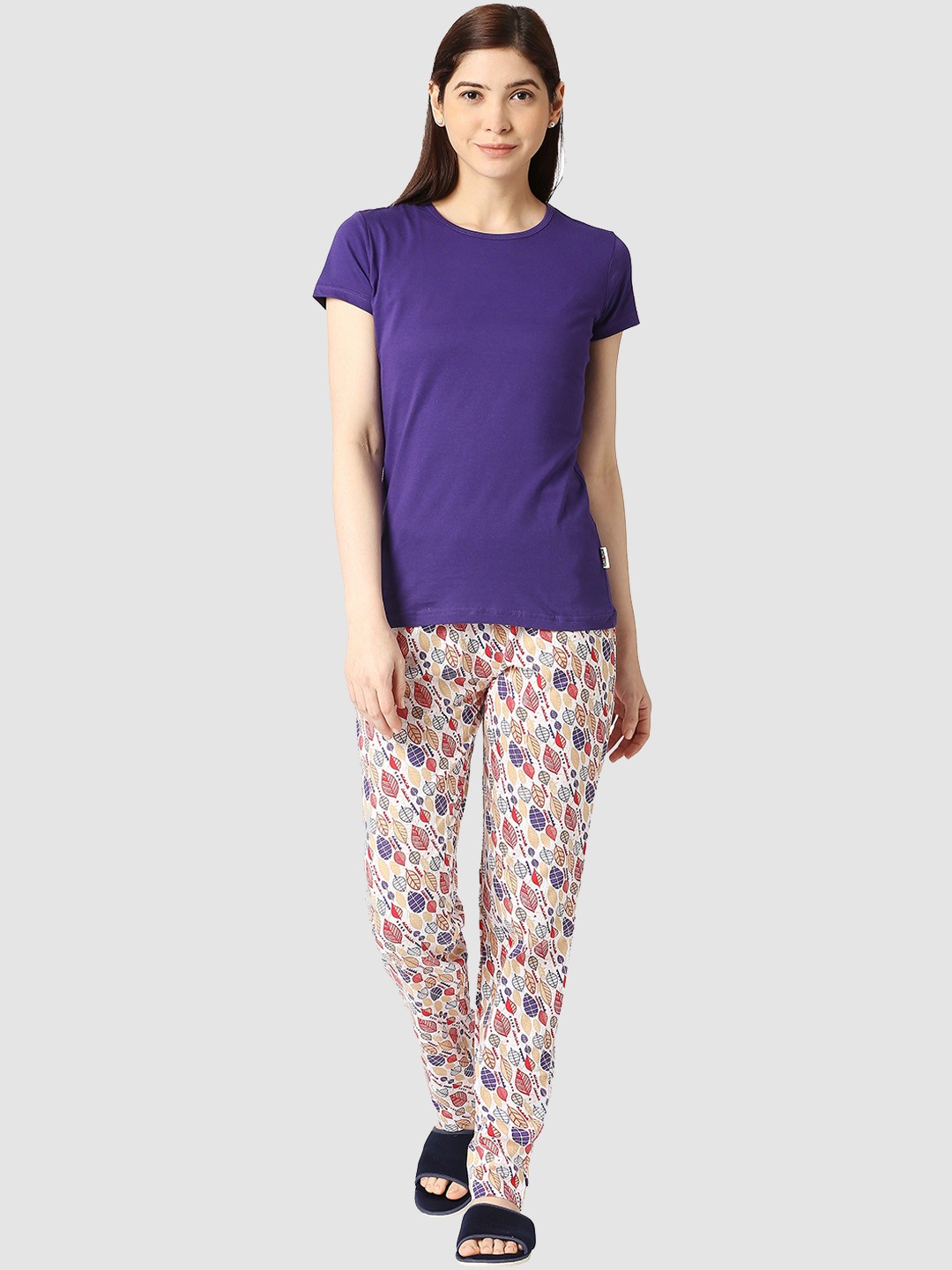 

zebu Graphic Printed Pure Cotton Night Suit, Purple