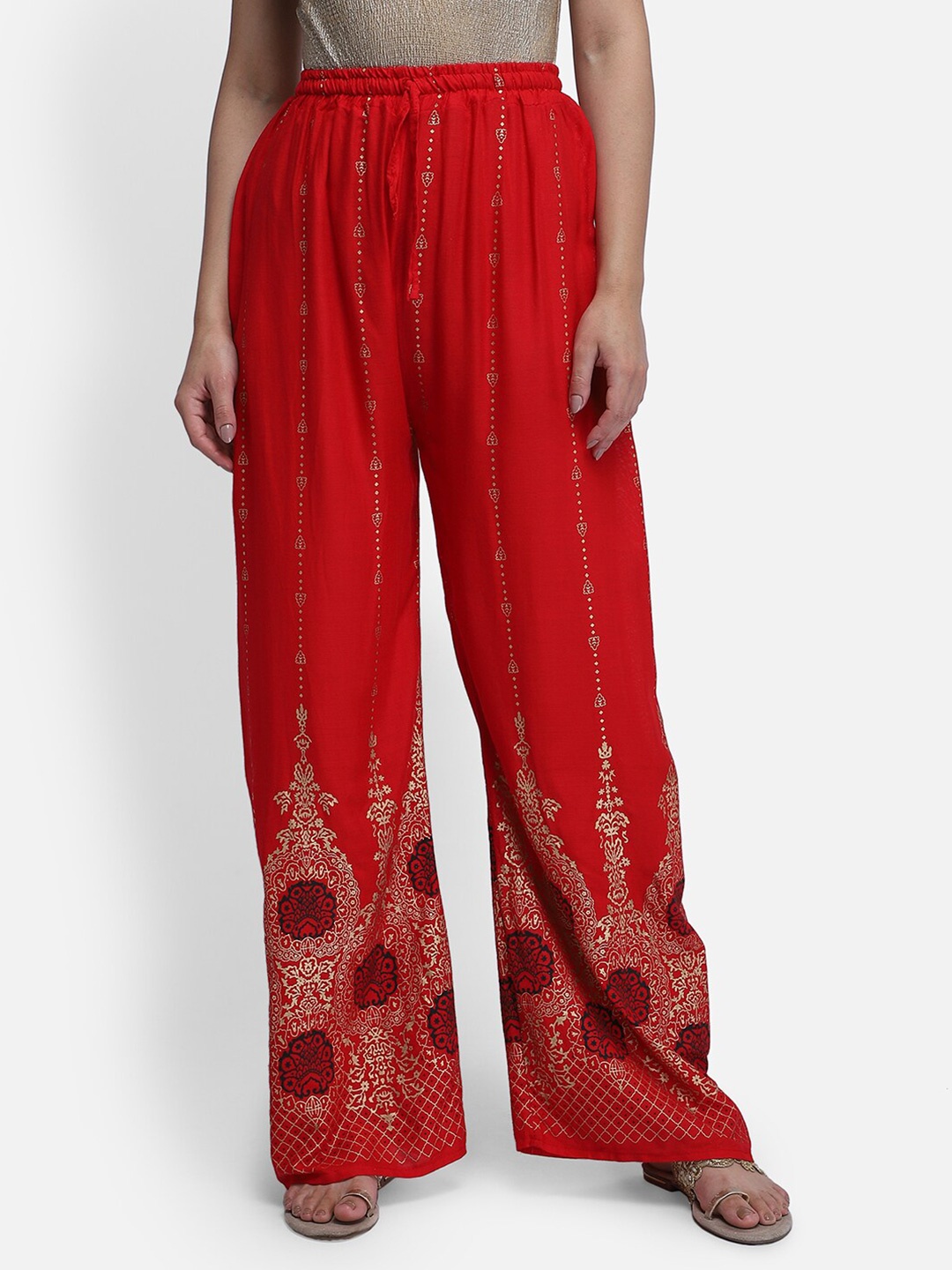 

Aditi Wasan Women Ethnic Motifs Printed Woven Palazzos, Red