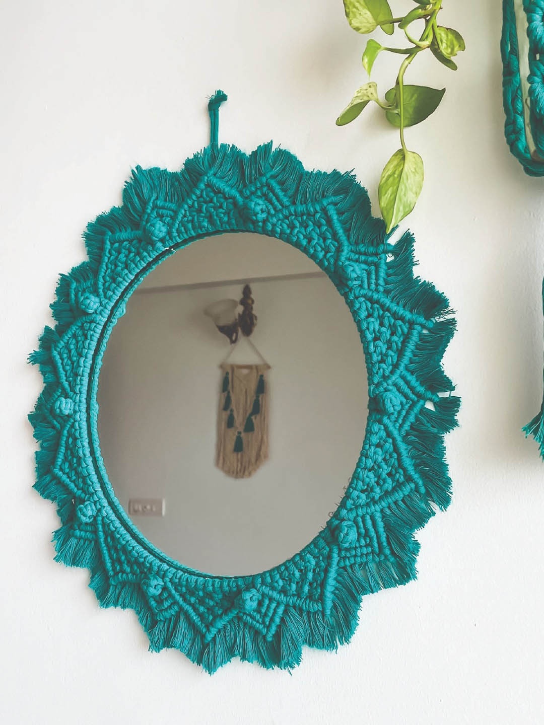 

Story of Knots Teal-Blue Berry Macrame Wall Mirror