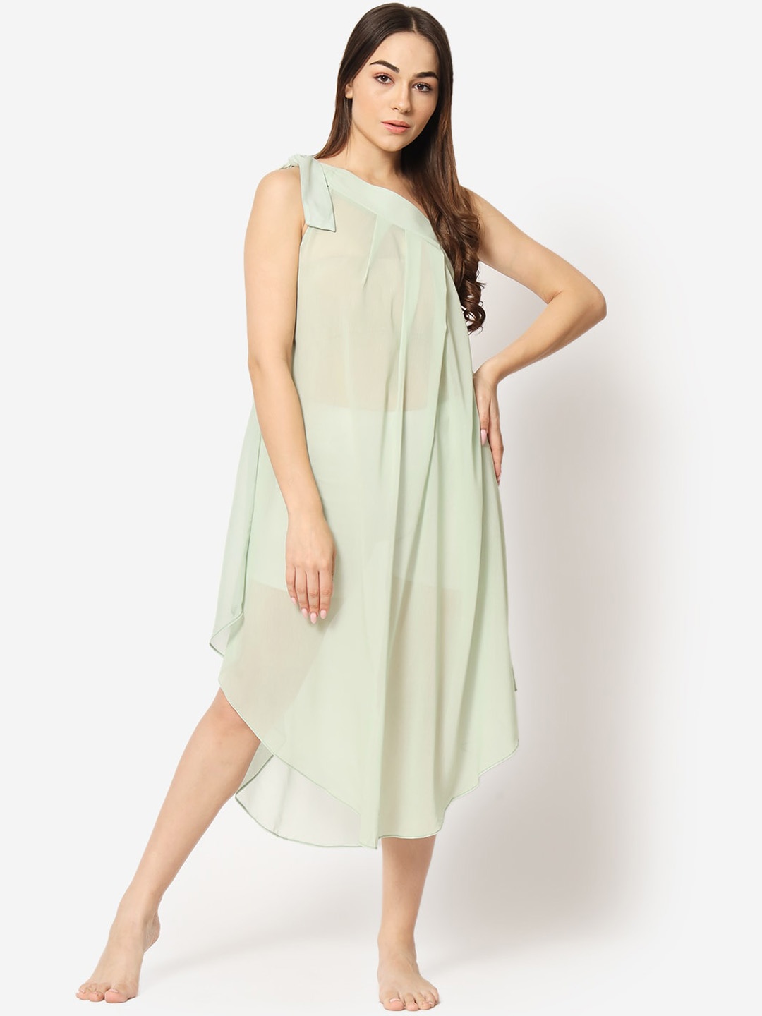 

Beau Design One Shoulder Swim Cover-Up Dress, Sea green