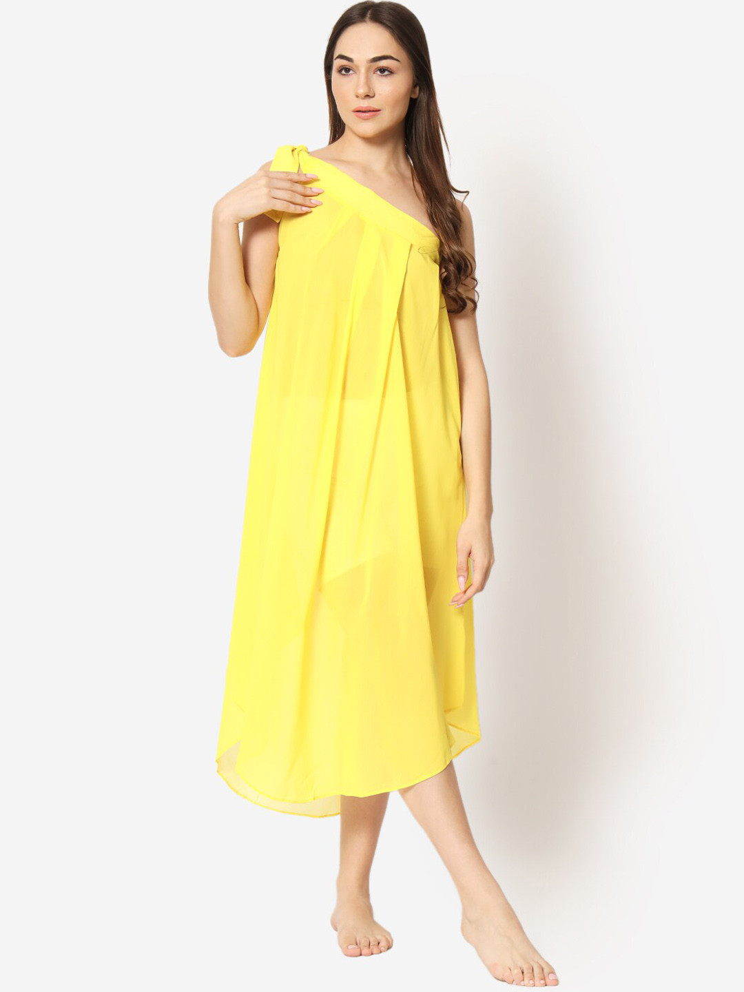 

Beau Design One Shoulder Swimwear Cover Up Dress, Yellow