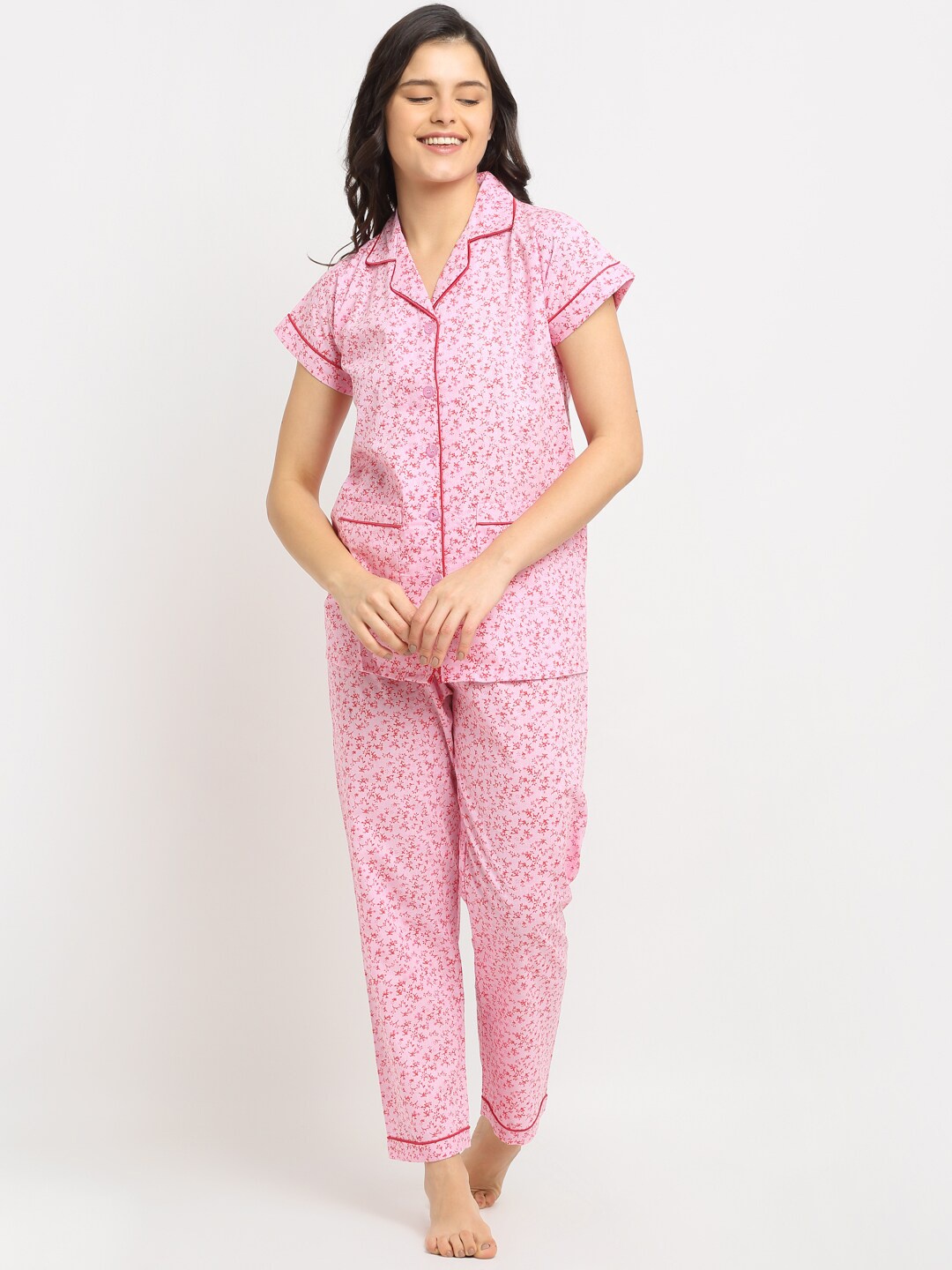 

NEUDIS Floral Printed Night Suit, Pink