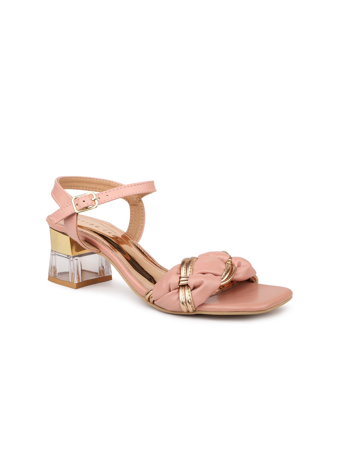 

DESIGN CREW Braided Open Toe Block Heels, Pink