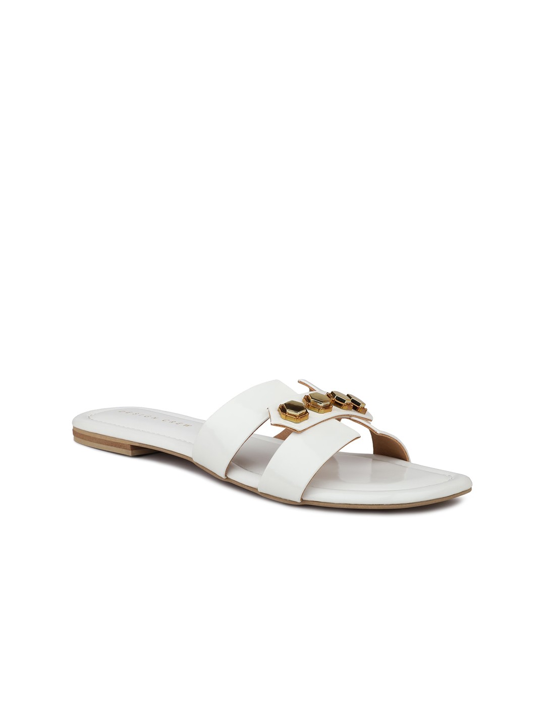 

DESIGN CREW Embellished Open Toe Flats, White