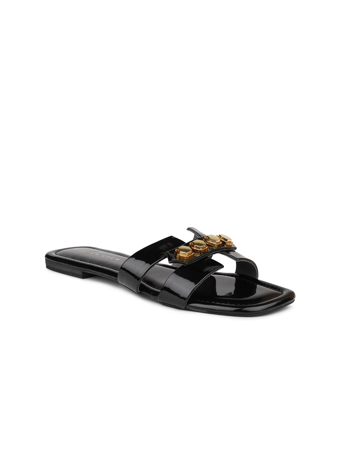 

DESIGN CREW Embellished Open Toe Flats, Black