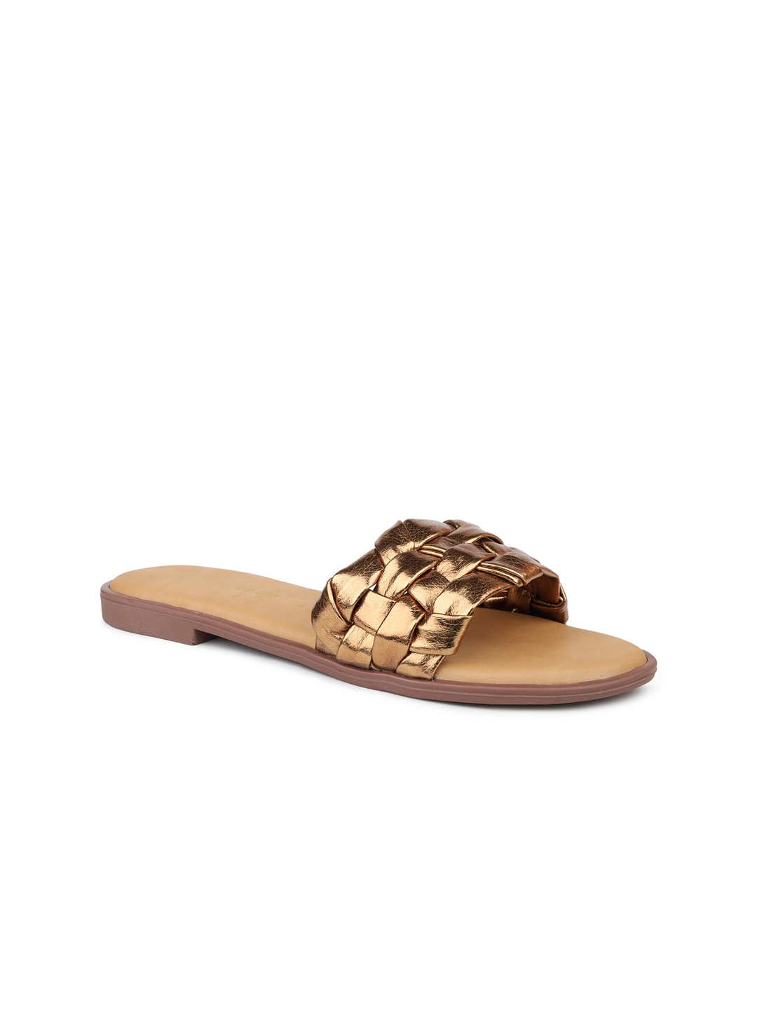 

DESIGN CREW Textured Open Toe Flats, Bronze