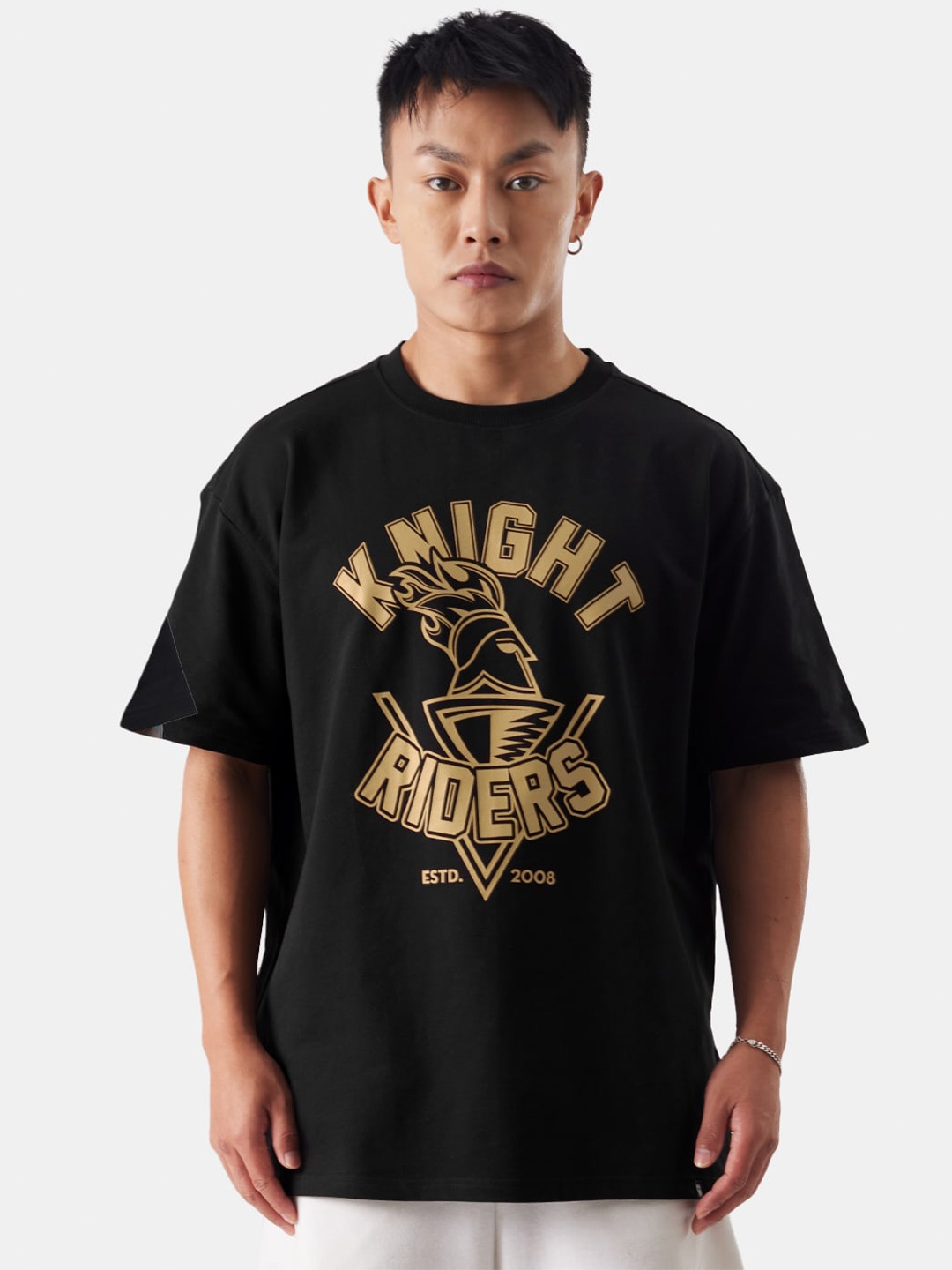 

The Souled Store Typography Printed Round Neck Oversized Cotton T-shirt, Black