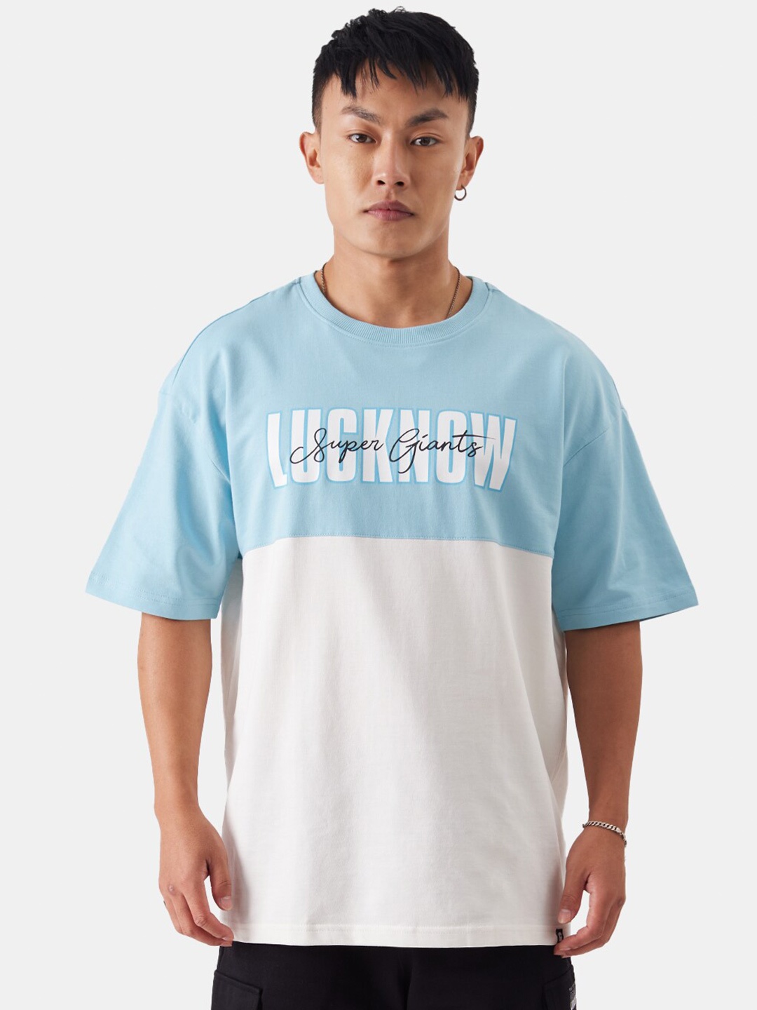 

The Souled Store Colourblocked Oversized Pure Cotton T-shirt, Blue