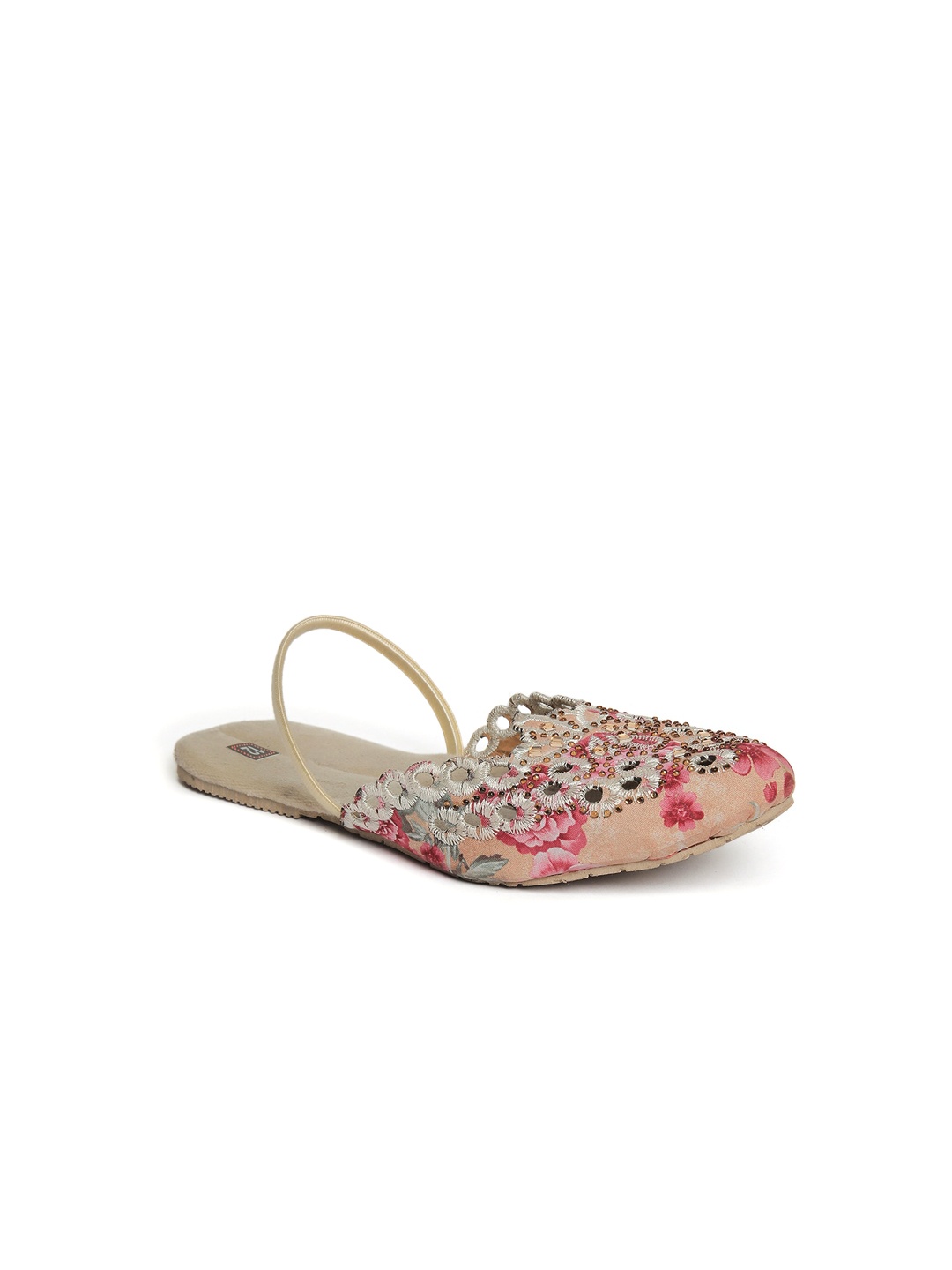 

KID1 Girls Peach-Coloured Embellished Ethnic Fabric Mules With Backstrap