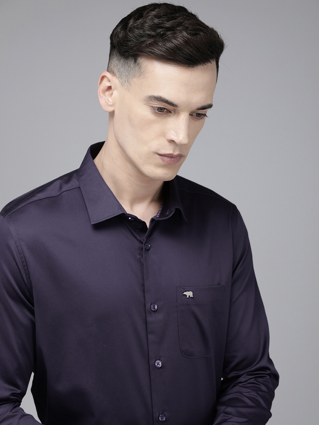 

THE BEAR HOUSE Slim Fit Pure Cotton Shirt, Purple
