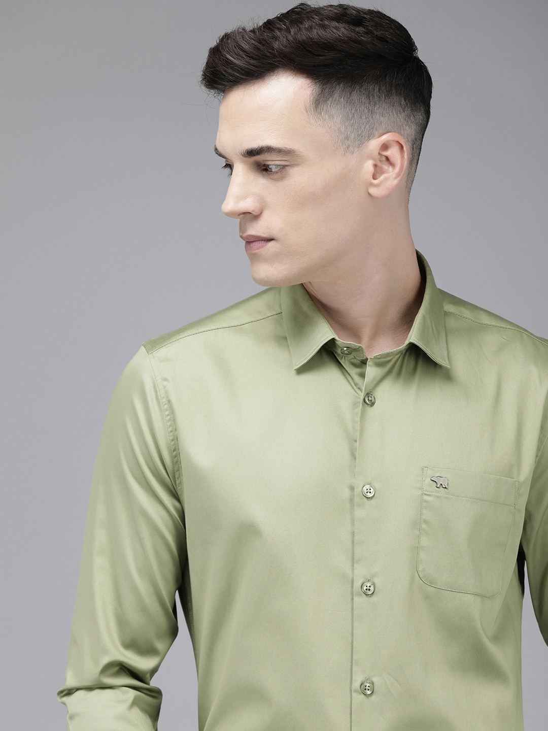 

THE BEAR HOUSE Slim Fit Pure Cotton Shirt, Green