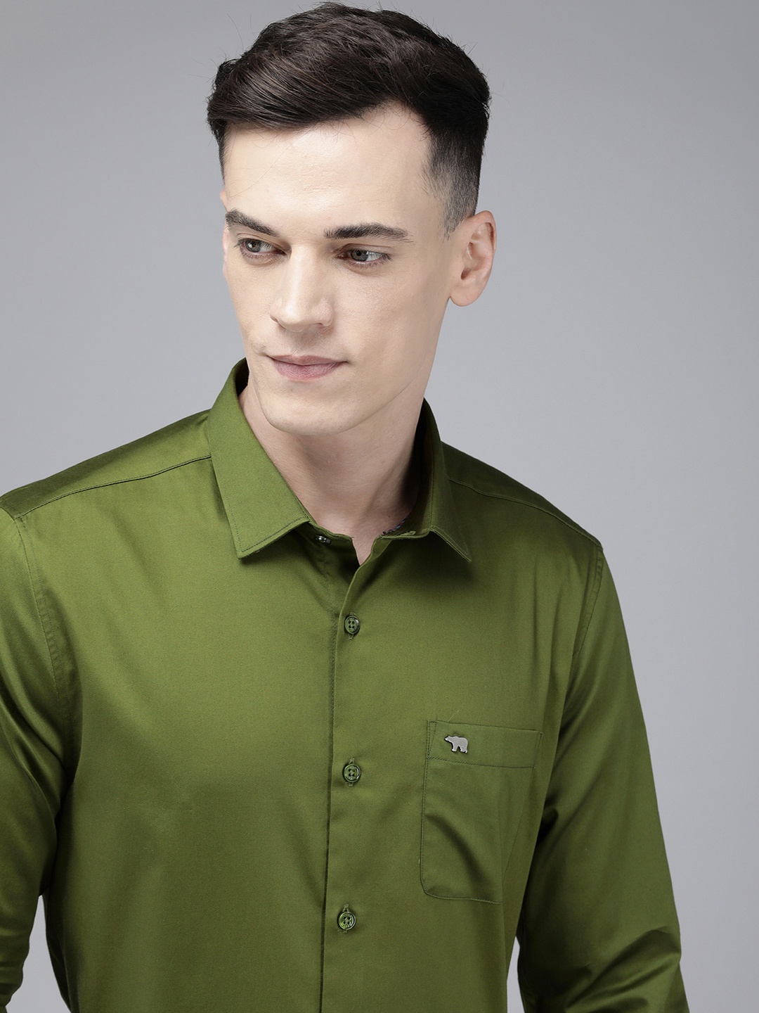 

THE BEAR HOUSE Slim Fit Pure Cotton Shirt, Olive