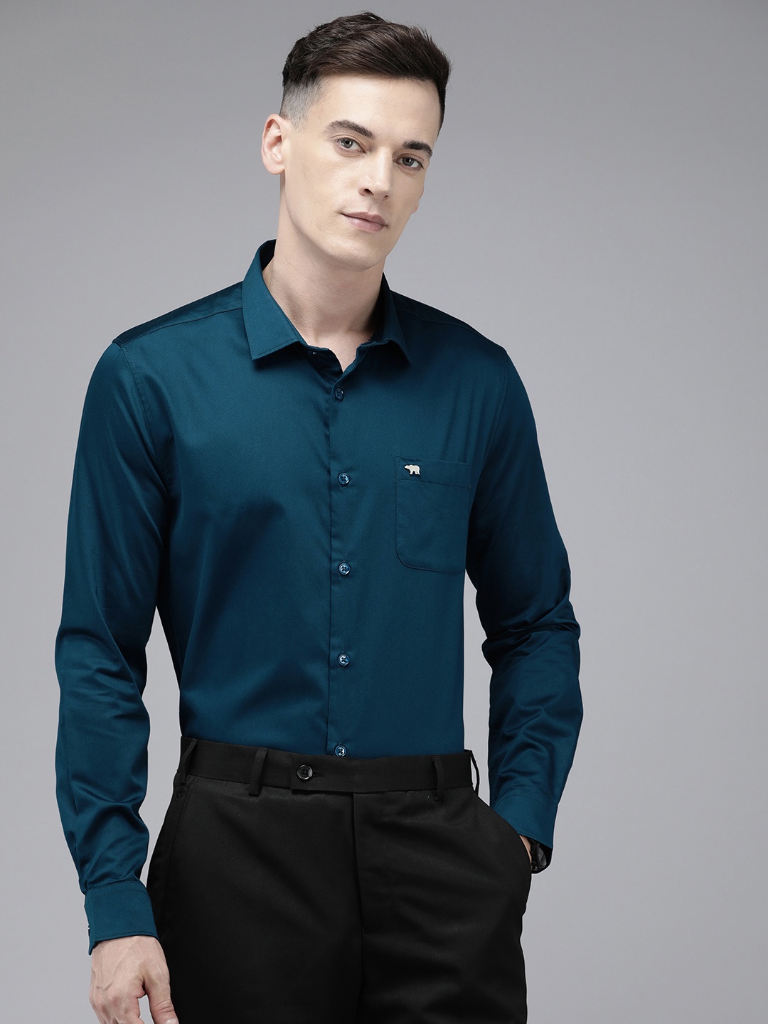 

THE BEAR HOUSE Slim Fit Pure Cotton Shirt, Teal
