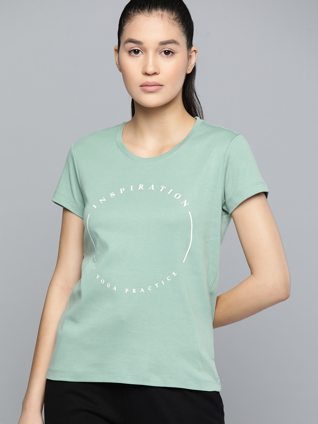 

HRX by Hrithik Roshan Women Typography Print Pure Cotton Sports T-shirt, Green