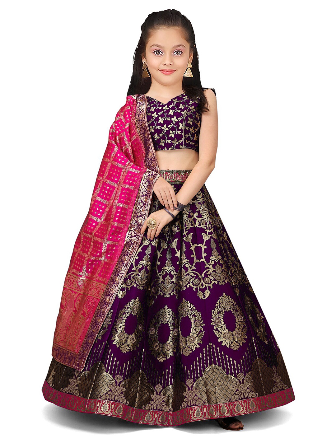 

BAESD Girls Semi-Stitched Silk Lehenga & Unstitched Blouse With Dupatta, Purple