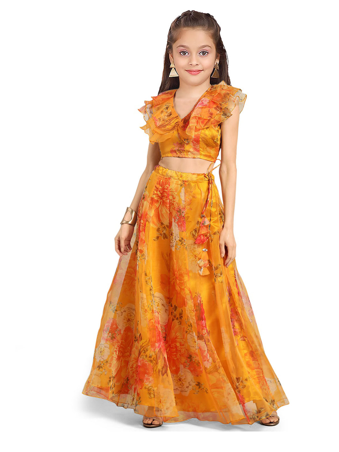

BAESD Girls Printed Semi-Stitched Lehenga & Unstitched Blouse With Dupatta, Yellow