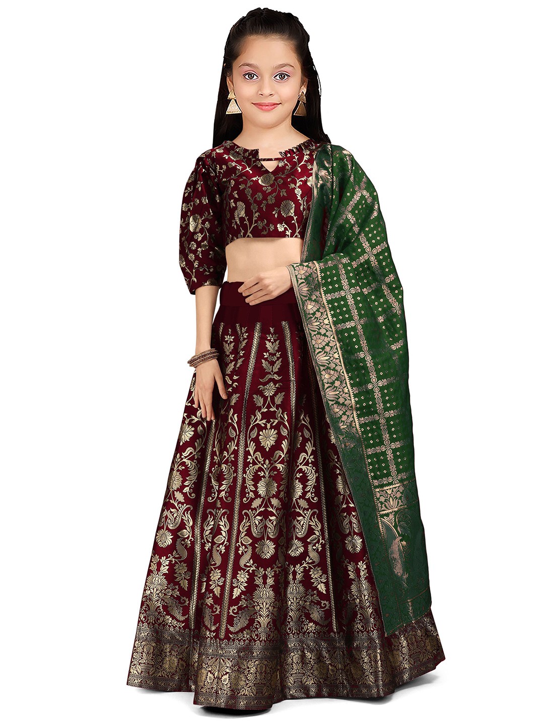 

BAESD Girls Semi-Stitched Lehenga & Unstitched Blouse With Dupatta, Maroon