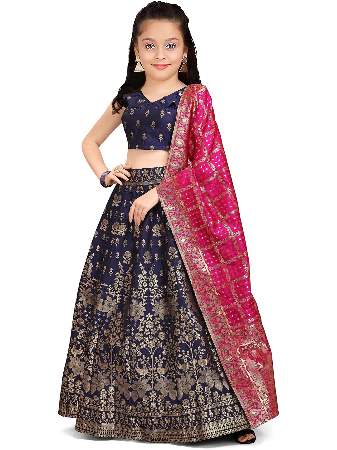 

BAESD Girls Semi-Stitched Lehenga & Unstitched Blouse With Dupatta, Blue