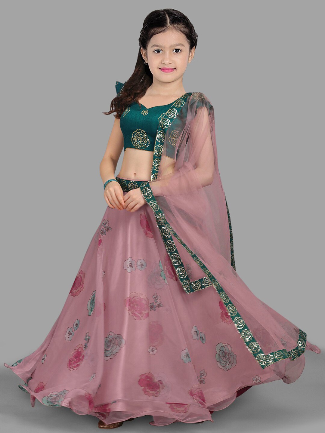 

BAESD Girls Printed Semi-Stitched Lehenga & Unstitched Blouse With Dupatta, Mauve