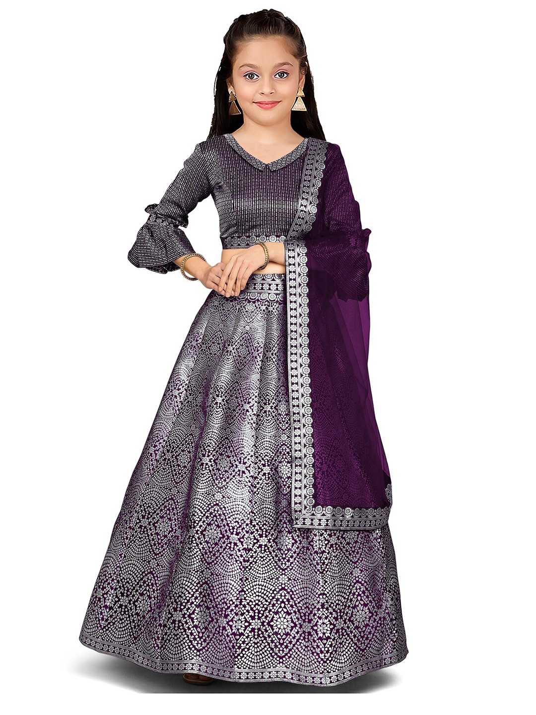 

BAESD Girls Semi-Stitched Silk Lehenga & Unstitched Blouse With Dupatta, Purple